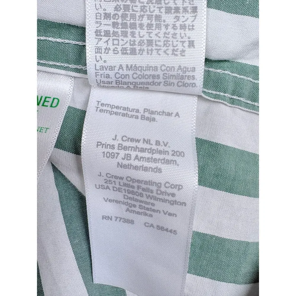 J.Crew Flex Washed Striped Shirt Green White Button Down Coastal Prep Resort M
